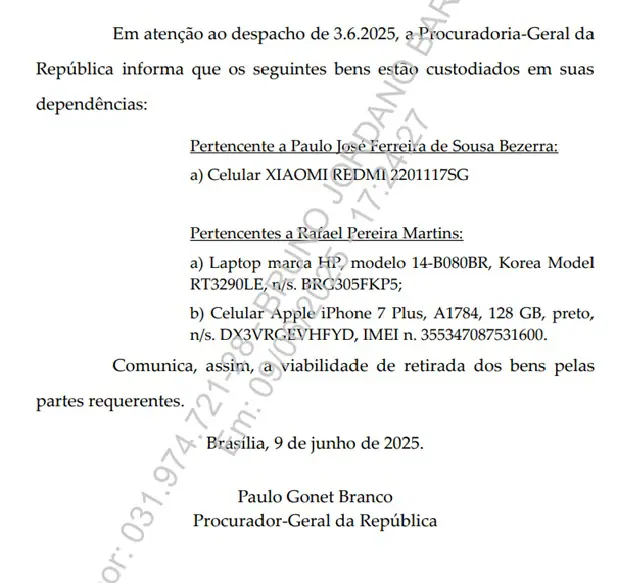 Aparelhos "desaparecidos" de réus do 8/1 reaparecem na PGR
